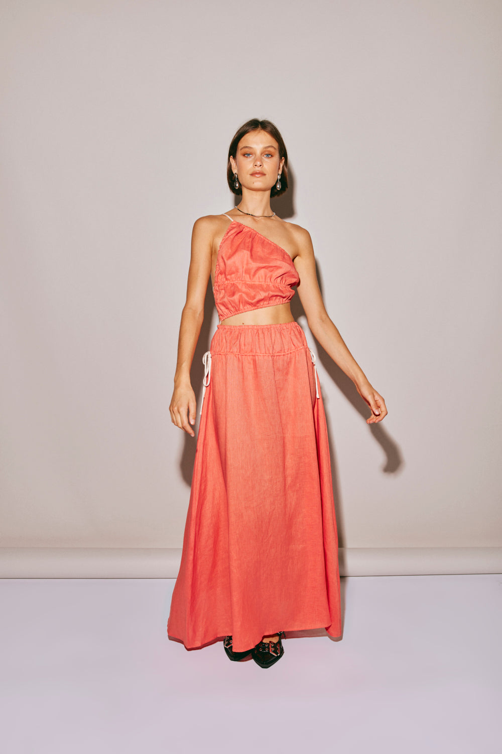 Te Amo Linen Maxi Dress Coral VRG GRL