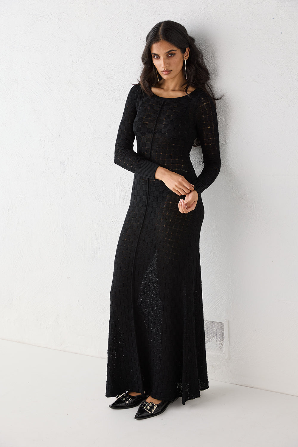 Black knit maxi dress online