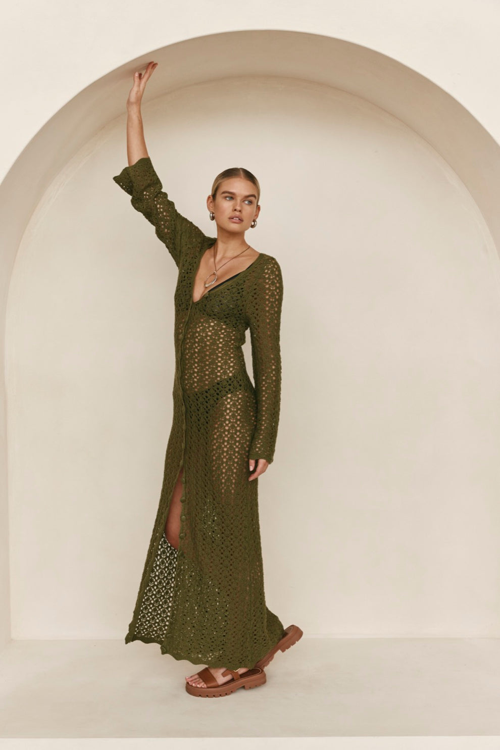 Beach To Bar Knit Maxi Dress Olive