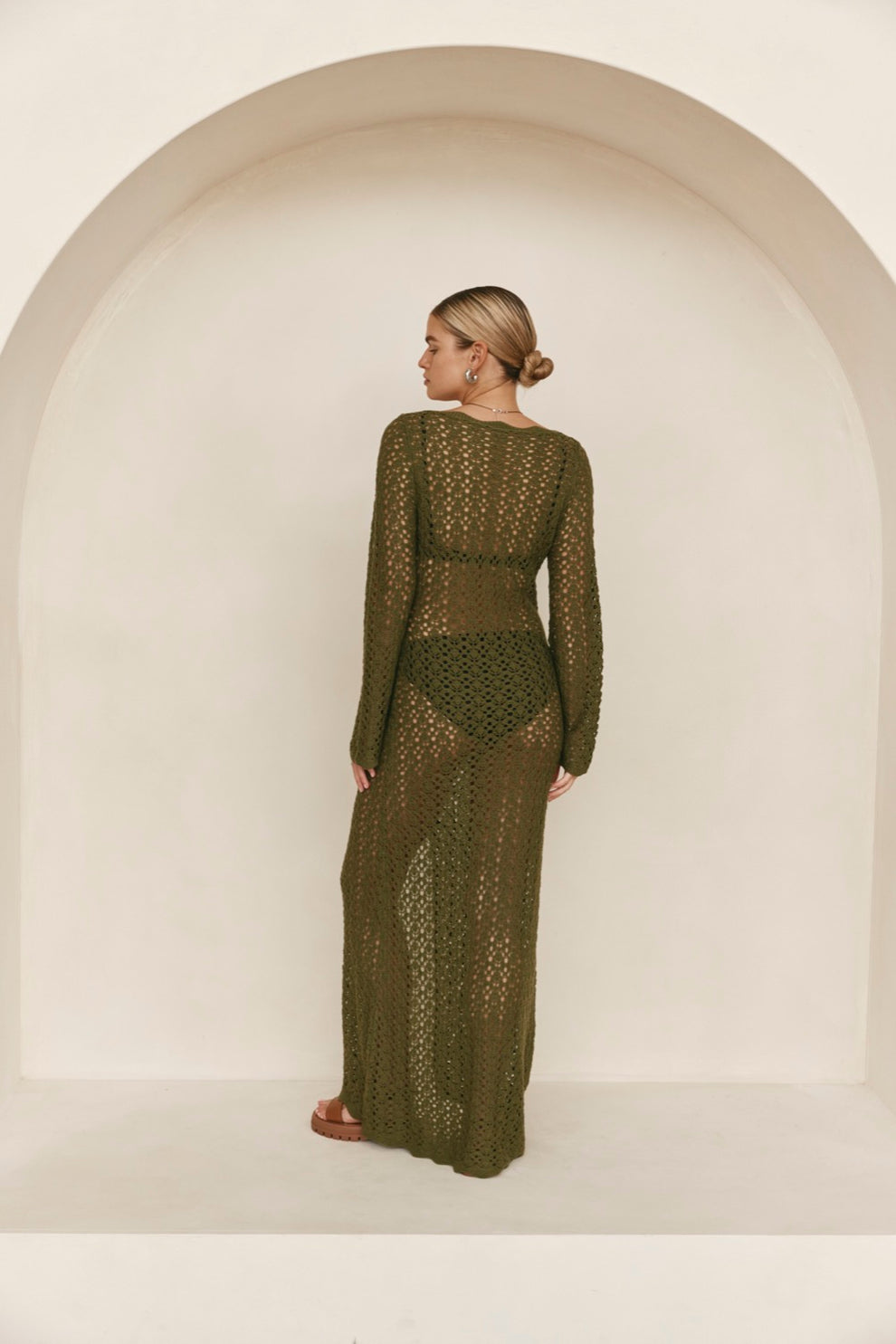 Beach To Bar Knit Maxi Dress Olive