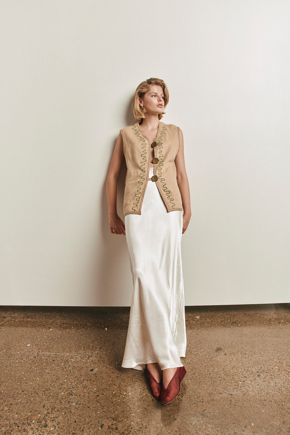 Florence Bias Cut Midi Skirt Cream