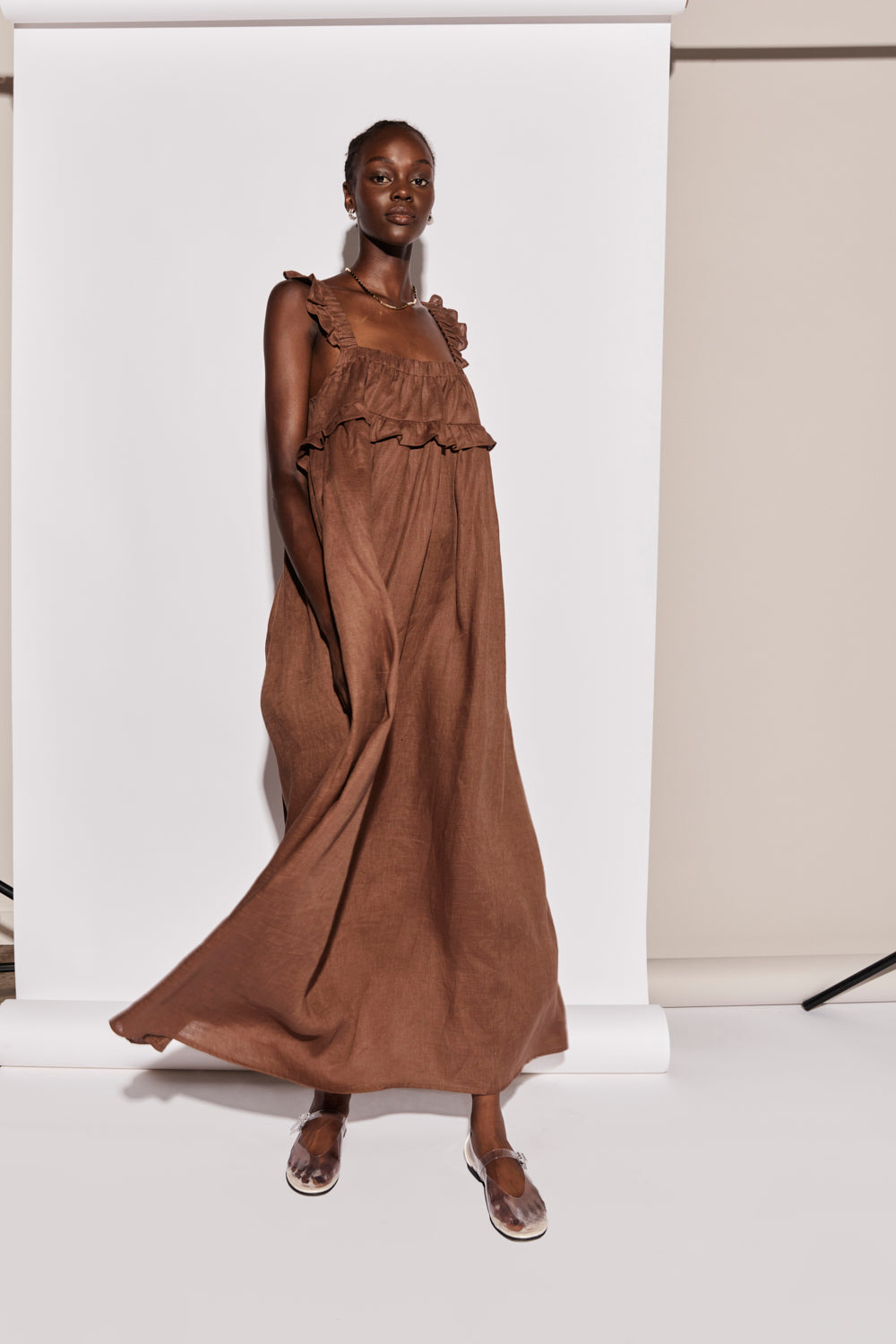 Rossana Linen Maxi Dress Chocolate