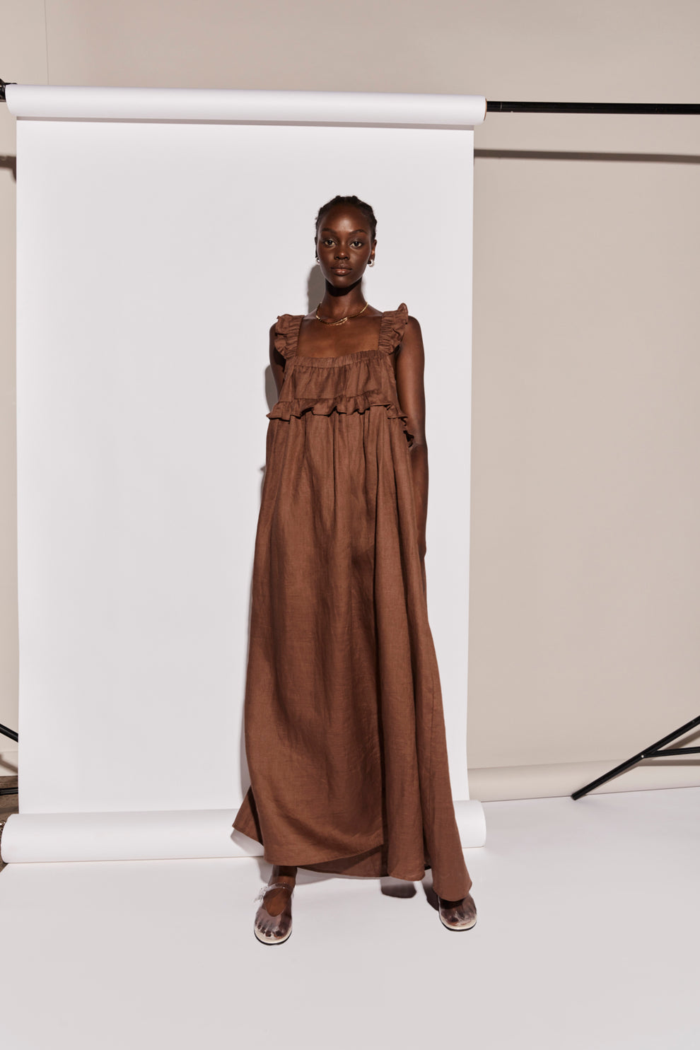 Rossana Linen Maxi Dress Chocolate