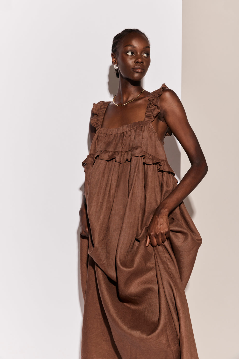 Rossana Linen Maxi Dress Chocolate