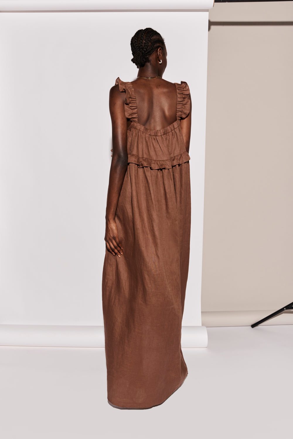 Rossana Linen Maxi Dress Chocolate