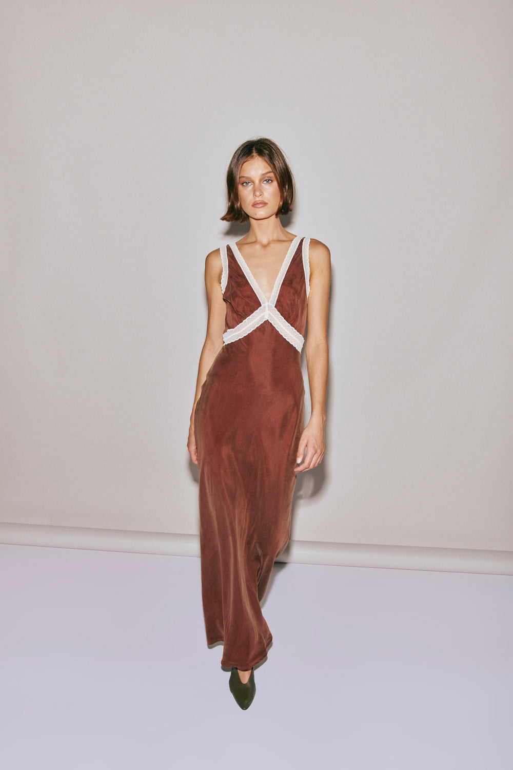 Meet Me On The Dance Floor Bias Cut Maxi Dress Umber