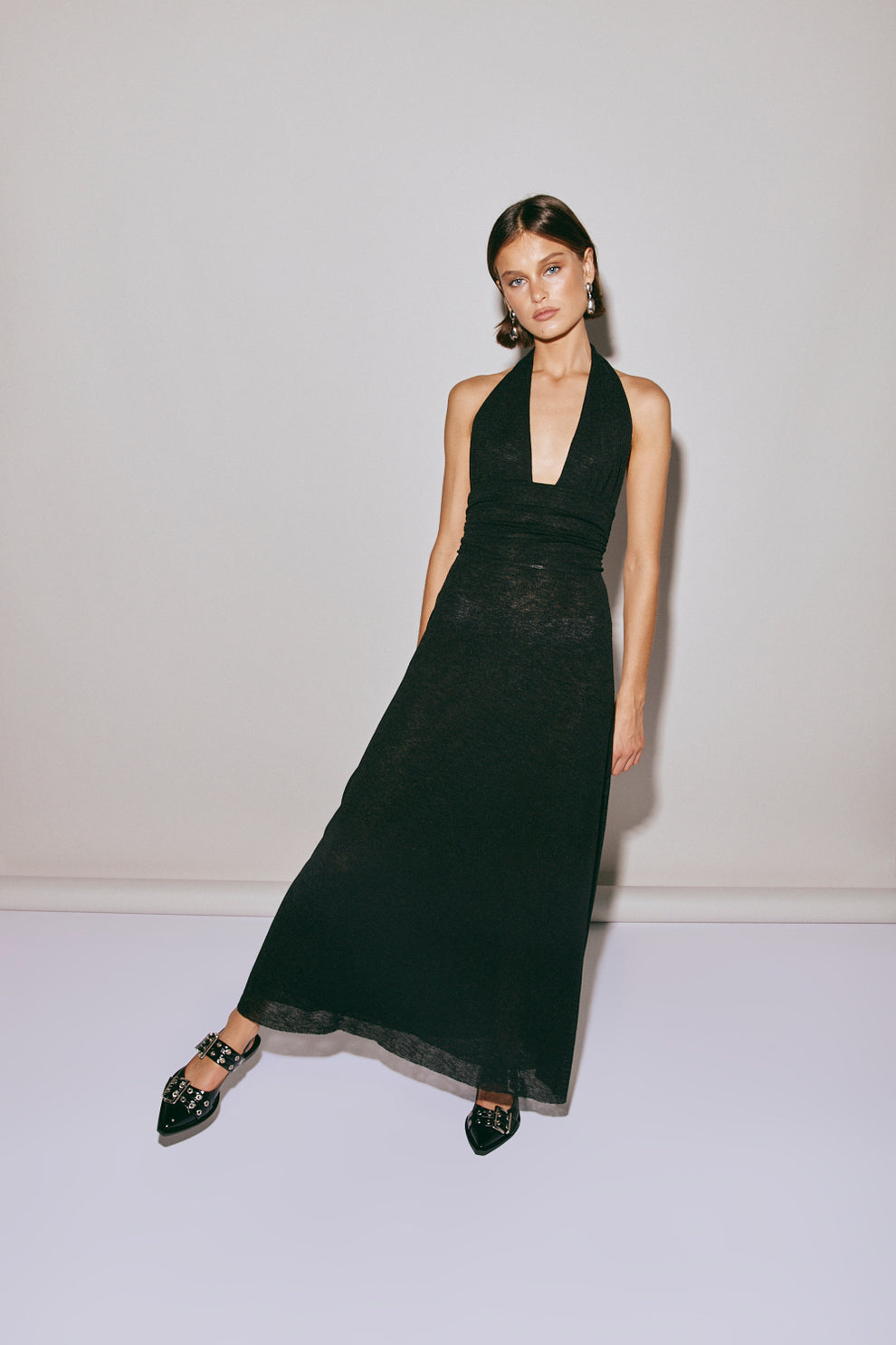 When In Italy Halter Midi Dress Black