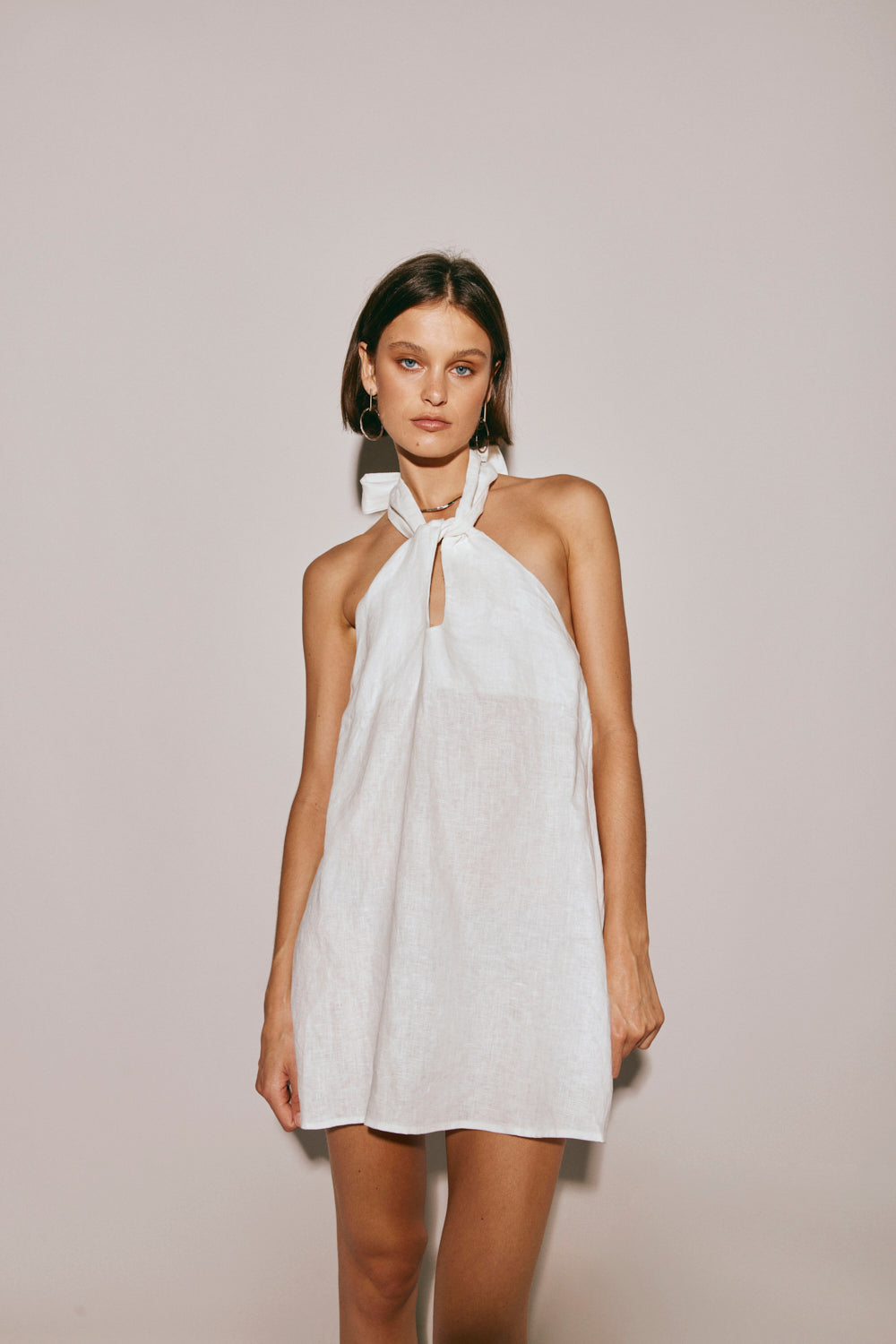 Natassia Linen Halter Mini Dress White
