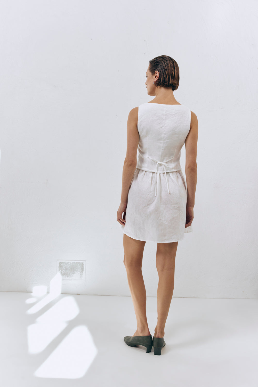 Ma Cherie Linen Mini Dress White