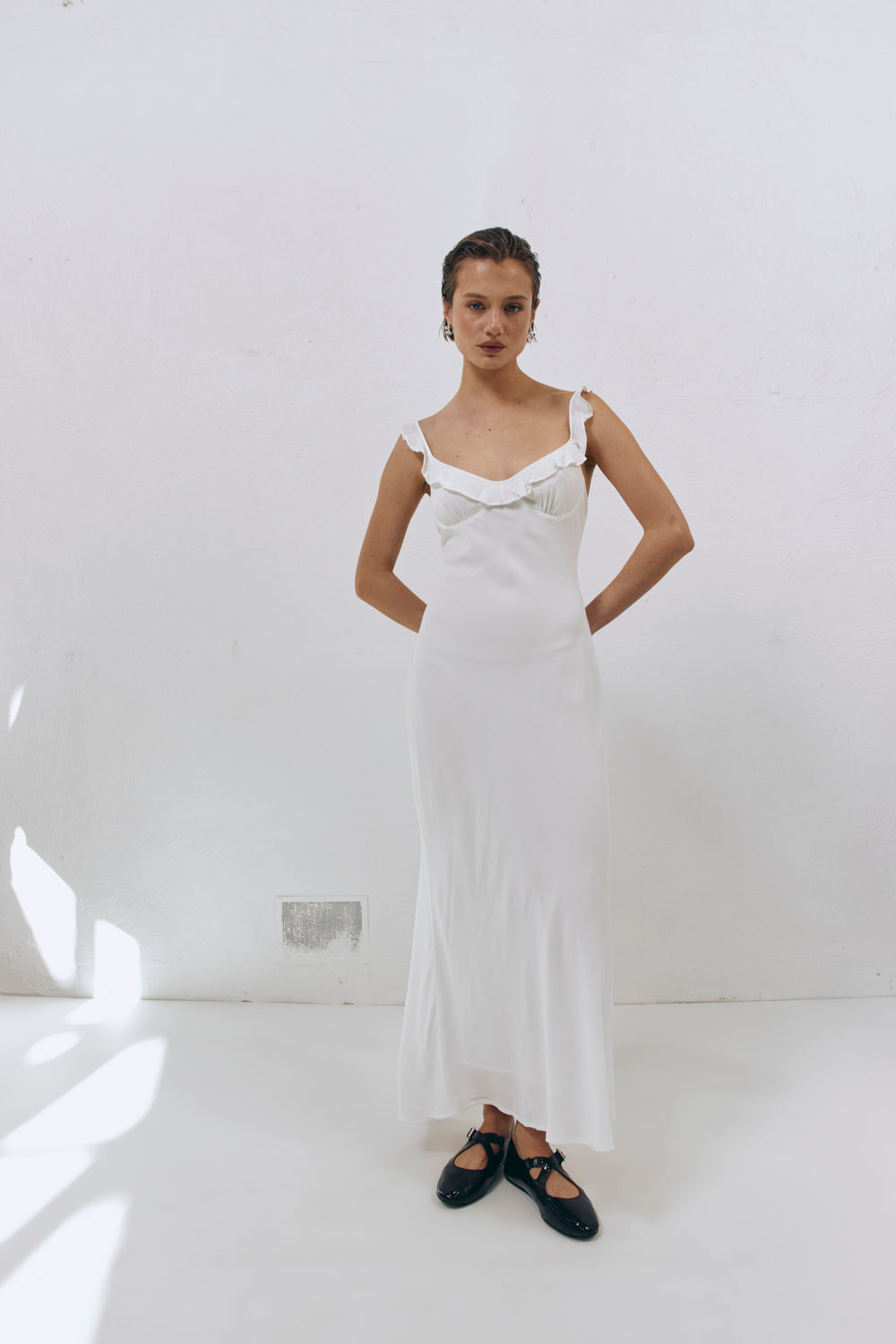Rosalia Bias Cut Midi Dress White