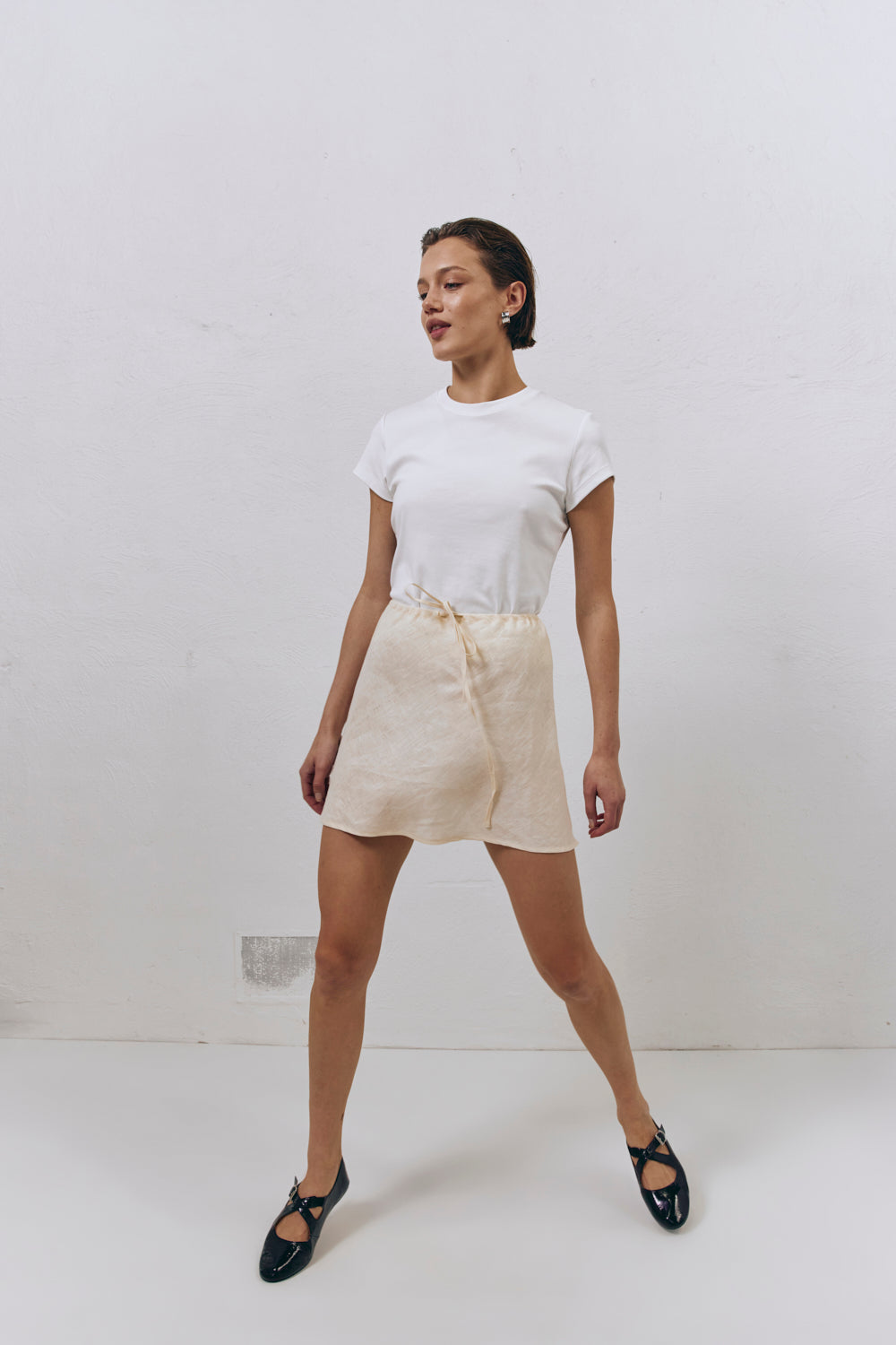 The Way To San Jose Bias Cut Linen Mini Skirt Cream