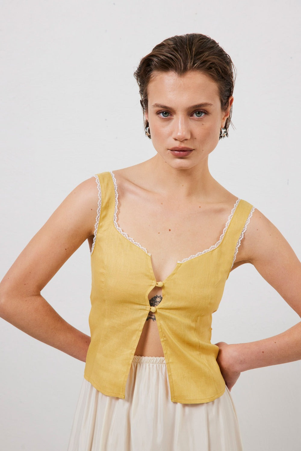 Love Language Linen Button Front Top Yellow