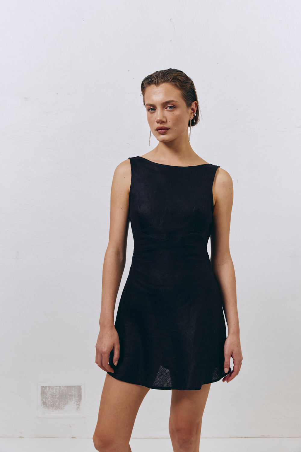 Art Of Bloom Linen Bias Cut Mini Dress Black