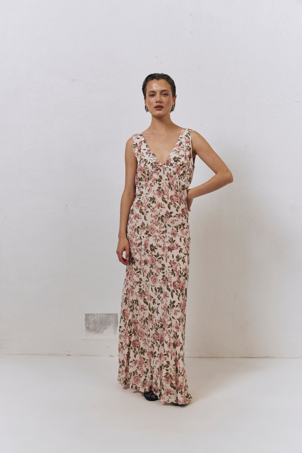 Postcards From Italy Bias Cut Maxi Dress Rose