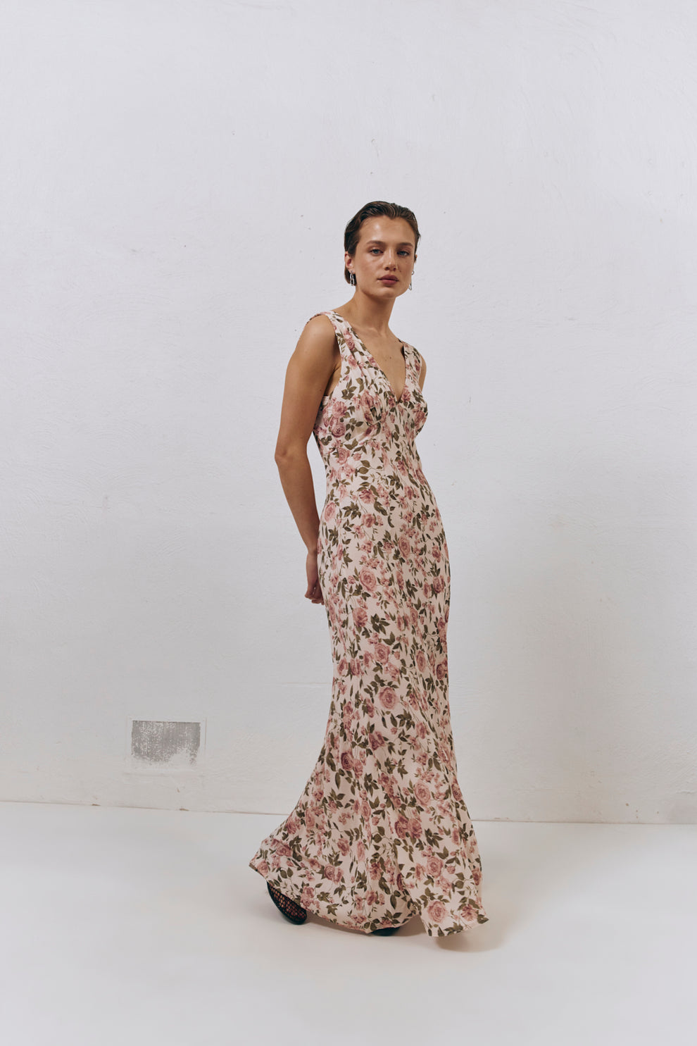 Postcards From Italy Bias Cut Maxi Dress Rose