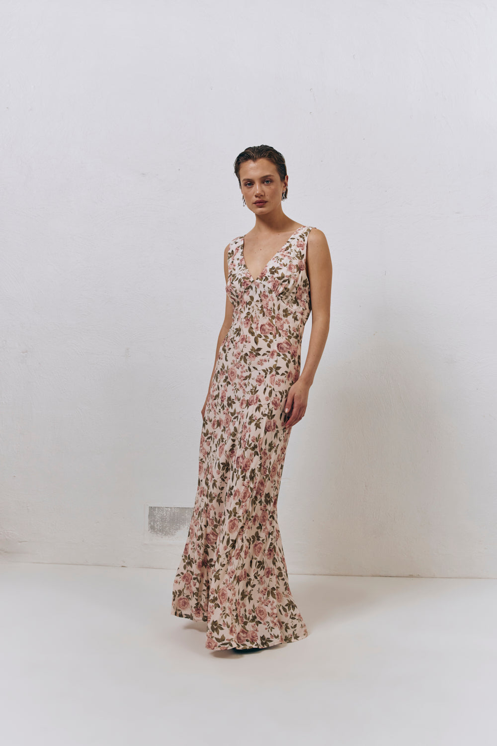 Postcards From Italy Bias Cut Maxi Dress Rose