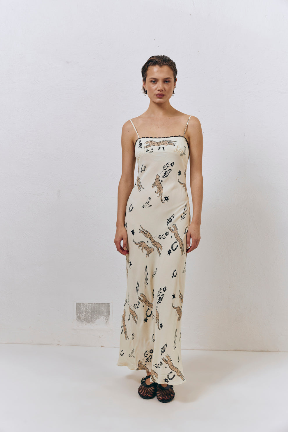 Cosmic Bias Cut Maxi Dress Cream