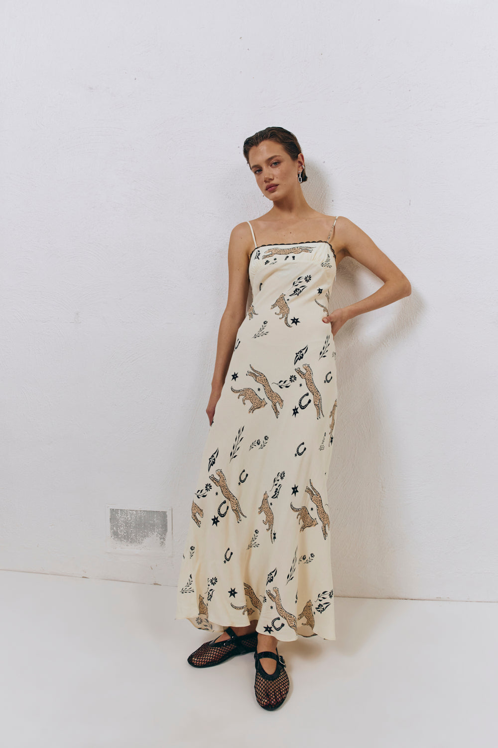 Cosmic Bias Cut Maxi Dress Cream