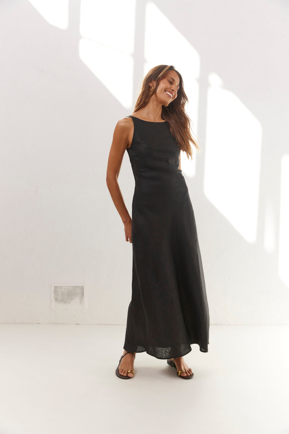 Opal Linen Maxi Dress Black