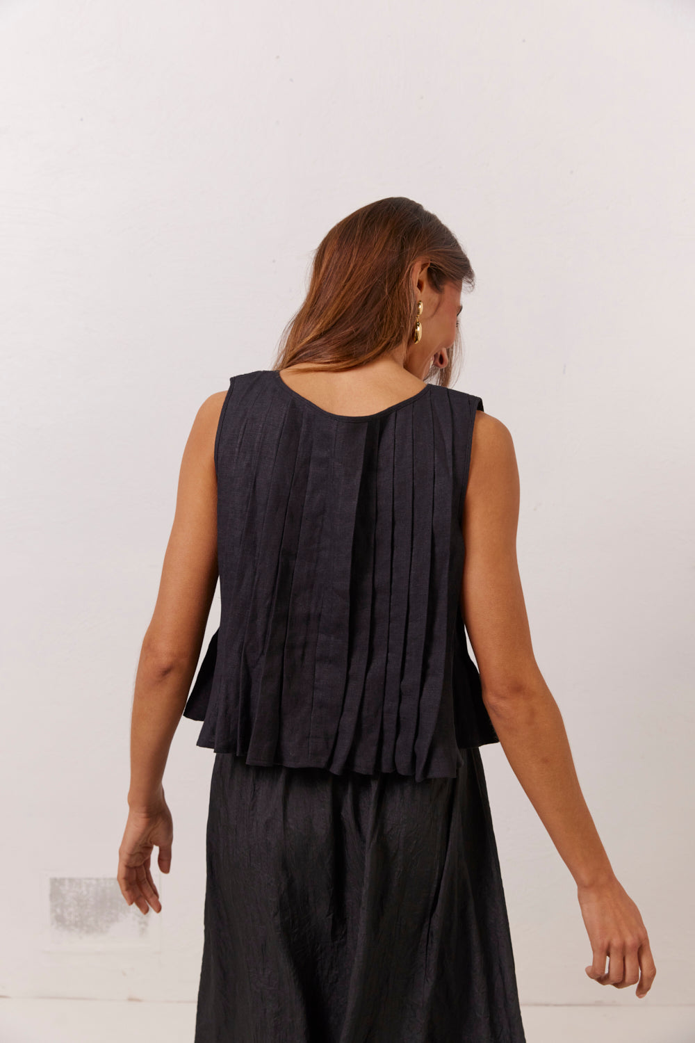 Valeria Linen Top Black