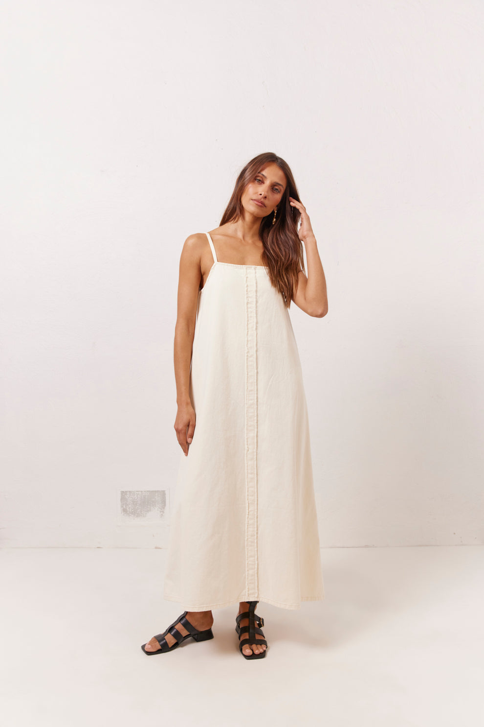 Collective Dress - Ruth Denim Midi Dress Cream secondary image