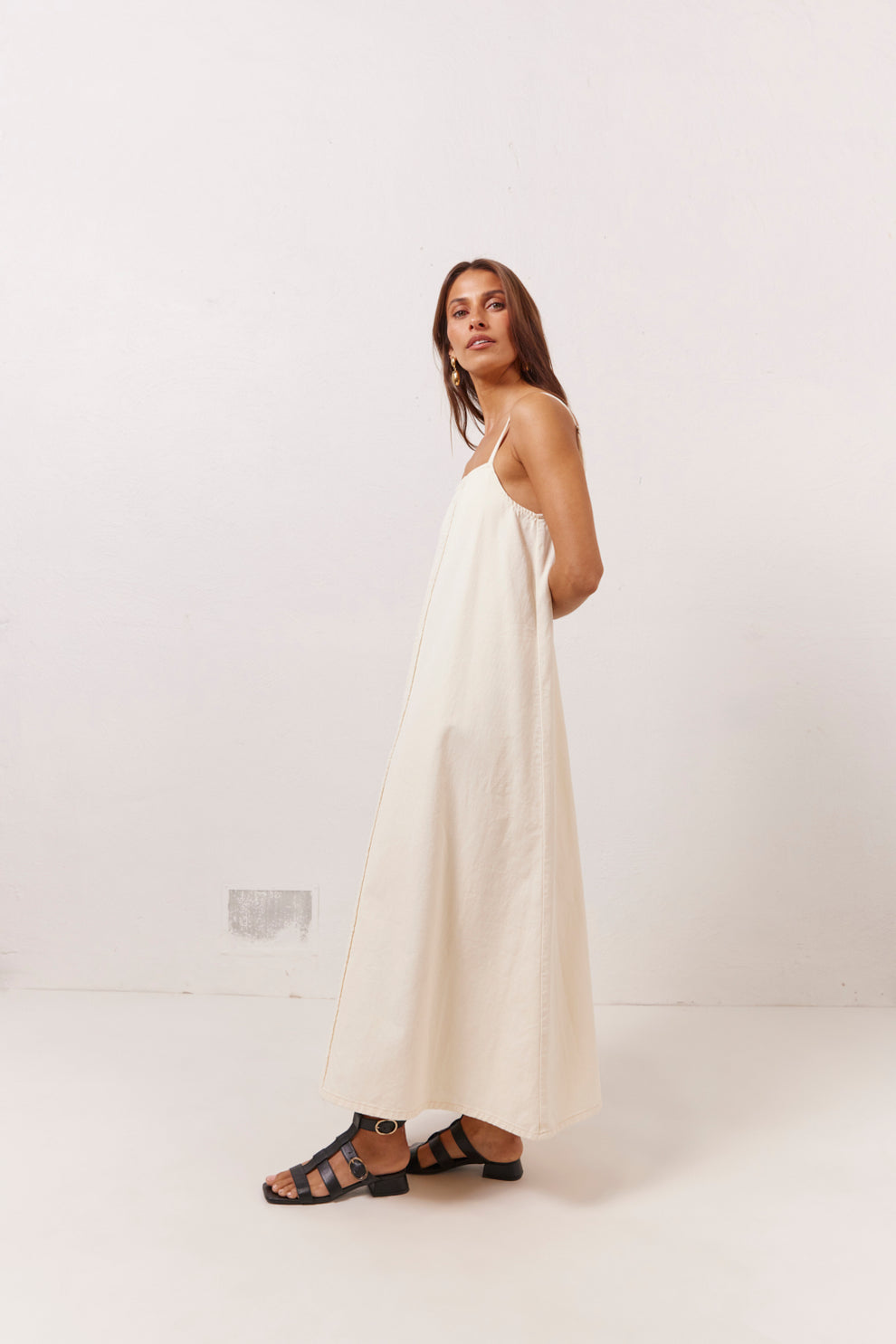 Collective Dress - Ruth Denim Midi Dress Cream third image