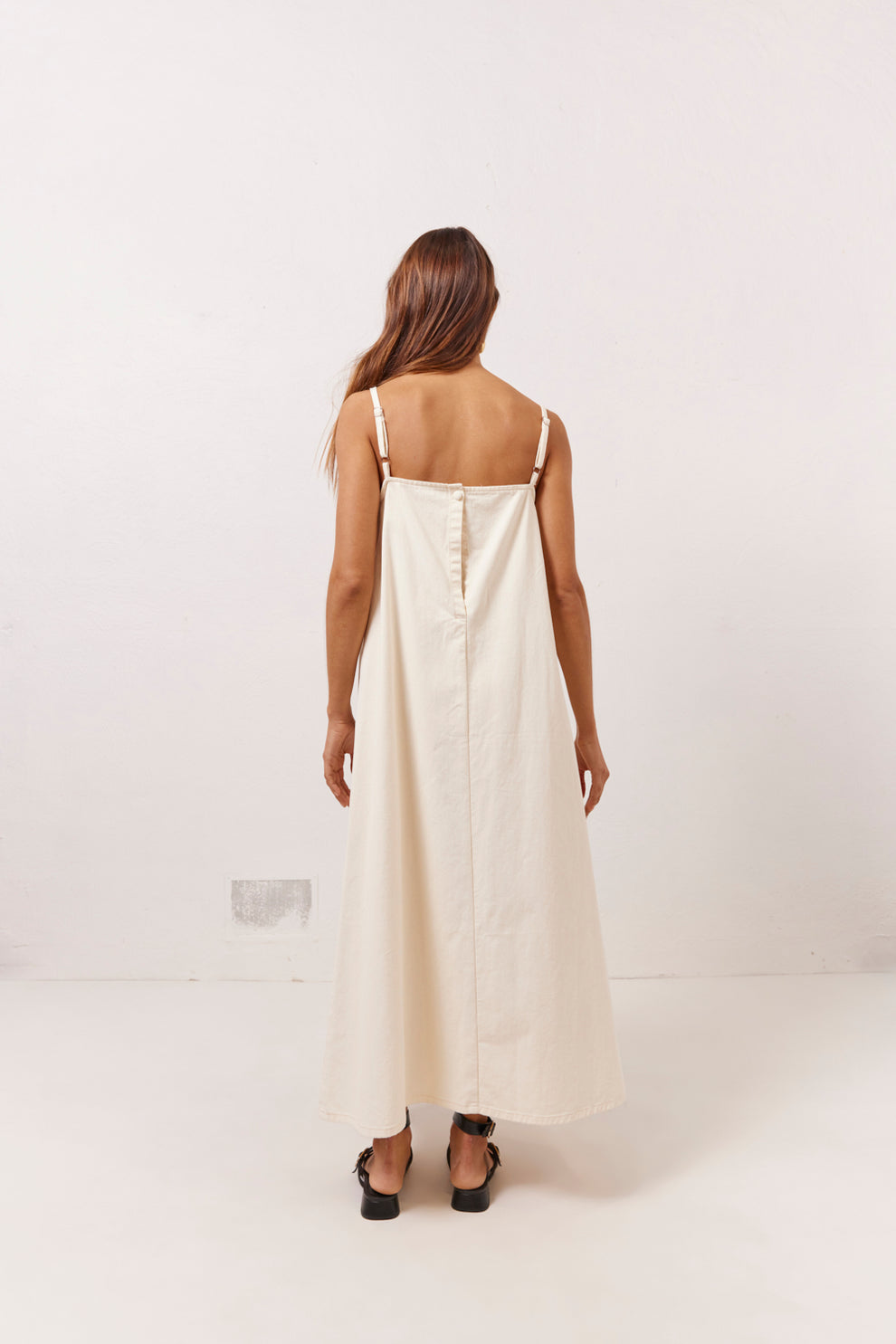 Collective Dress - Ruth Denim Midi Dress Cream fourth image