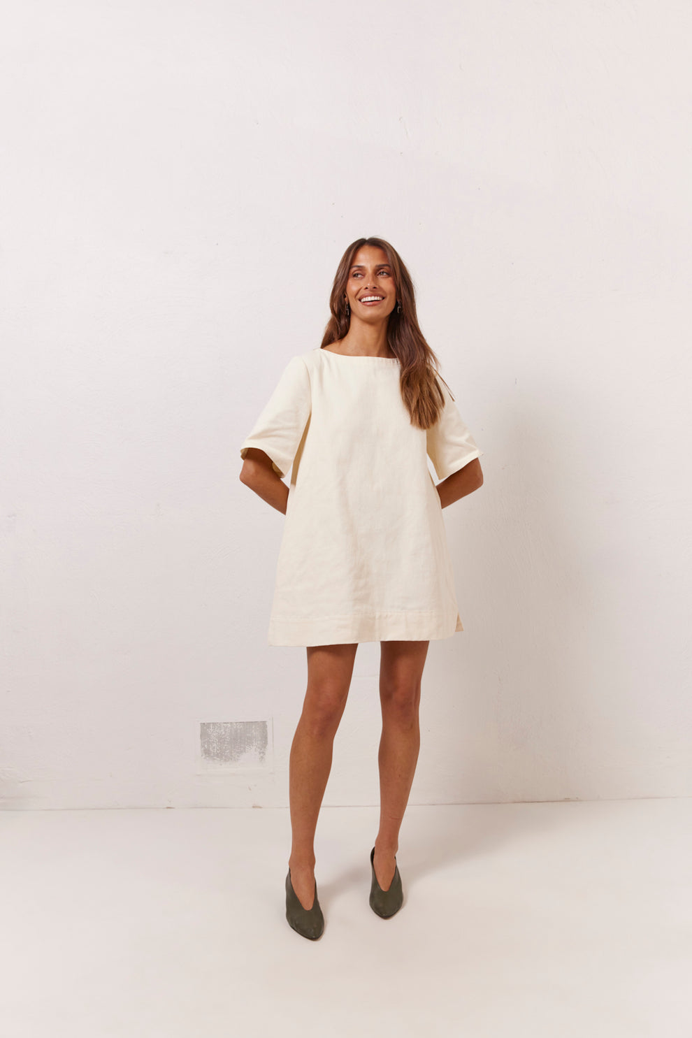 Collective Dress - Suki Denim Mini Dress Cream secondary image