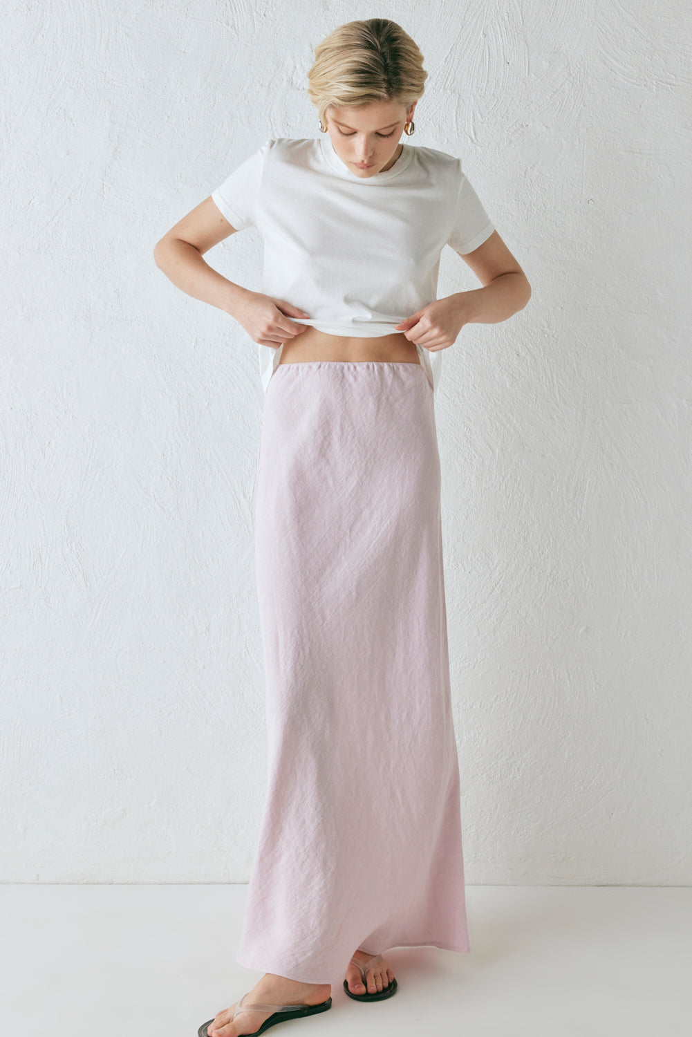 Ena Linen Bias Cut Maxi Skirt Musk