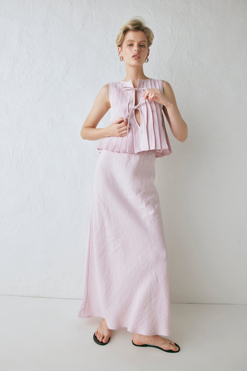 Ena Linen Bias Cut Maxi Skirt Musk