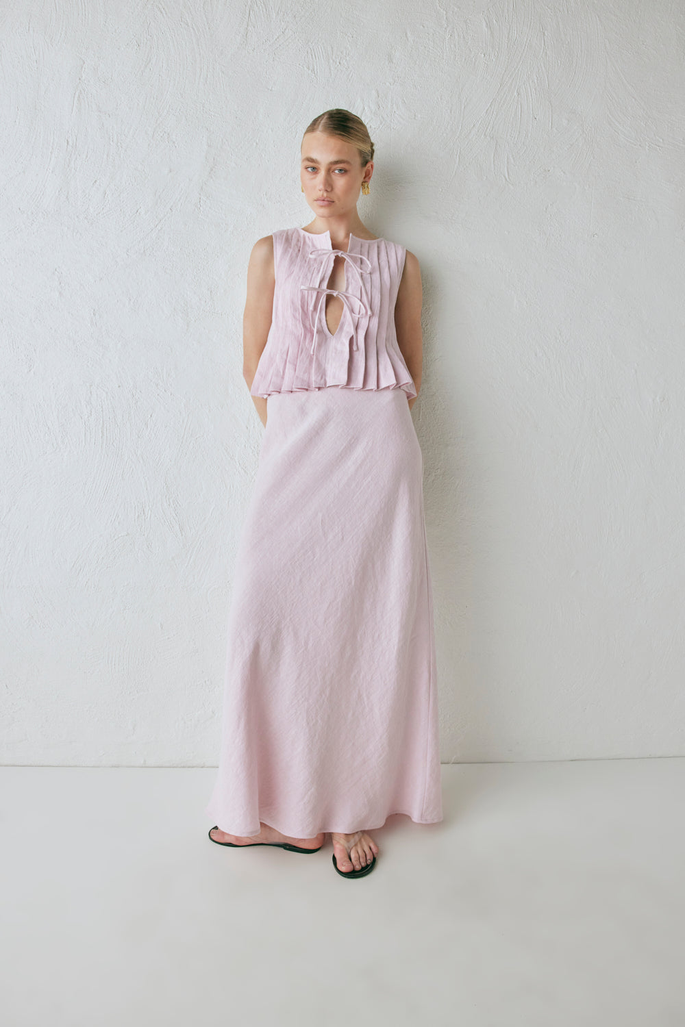 Ena Linen Bias Cut Maxi Skirt Musk