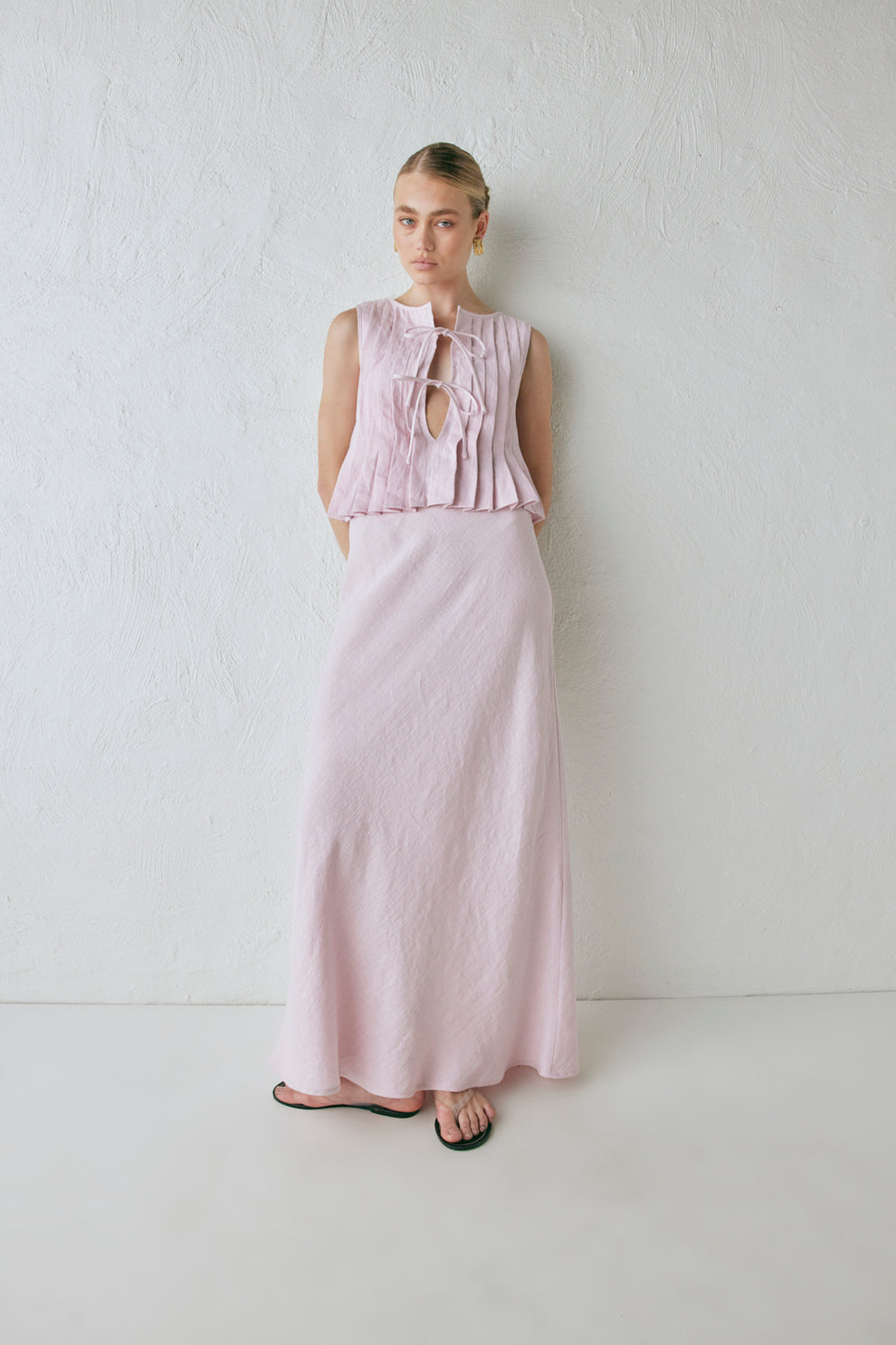 Ena Linen Bias Cut Maxi Skirt Musk