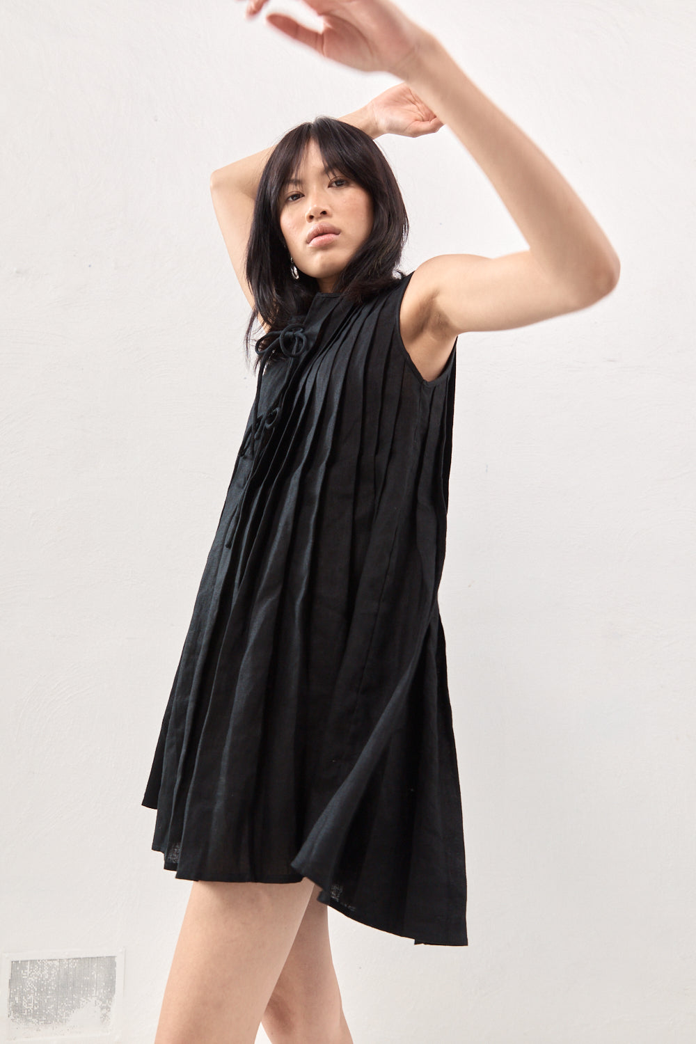 Valeria Linen Mini Dress Black