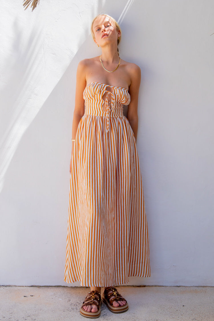 Collective Dress - Halcyon Dreams Linen Midi Dress Orange sixth image