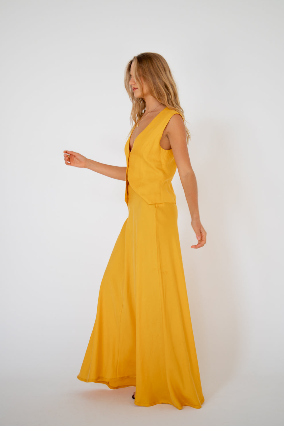 Carmine Bias Cut Maxi Skirt Mustard