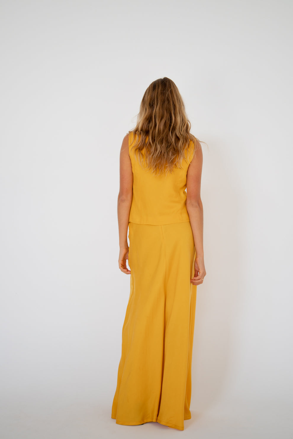 Carmine Bias Cut Maxi Skirt Mustard