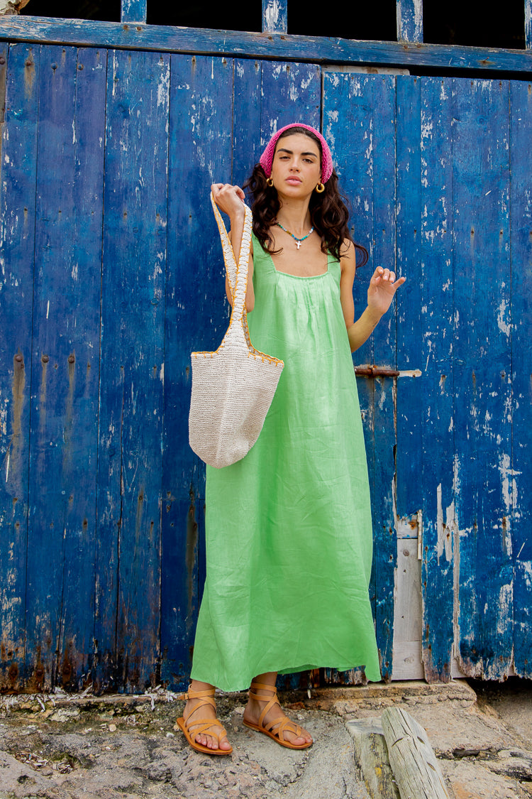 Green linen hot sale midi dress