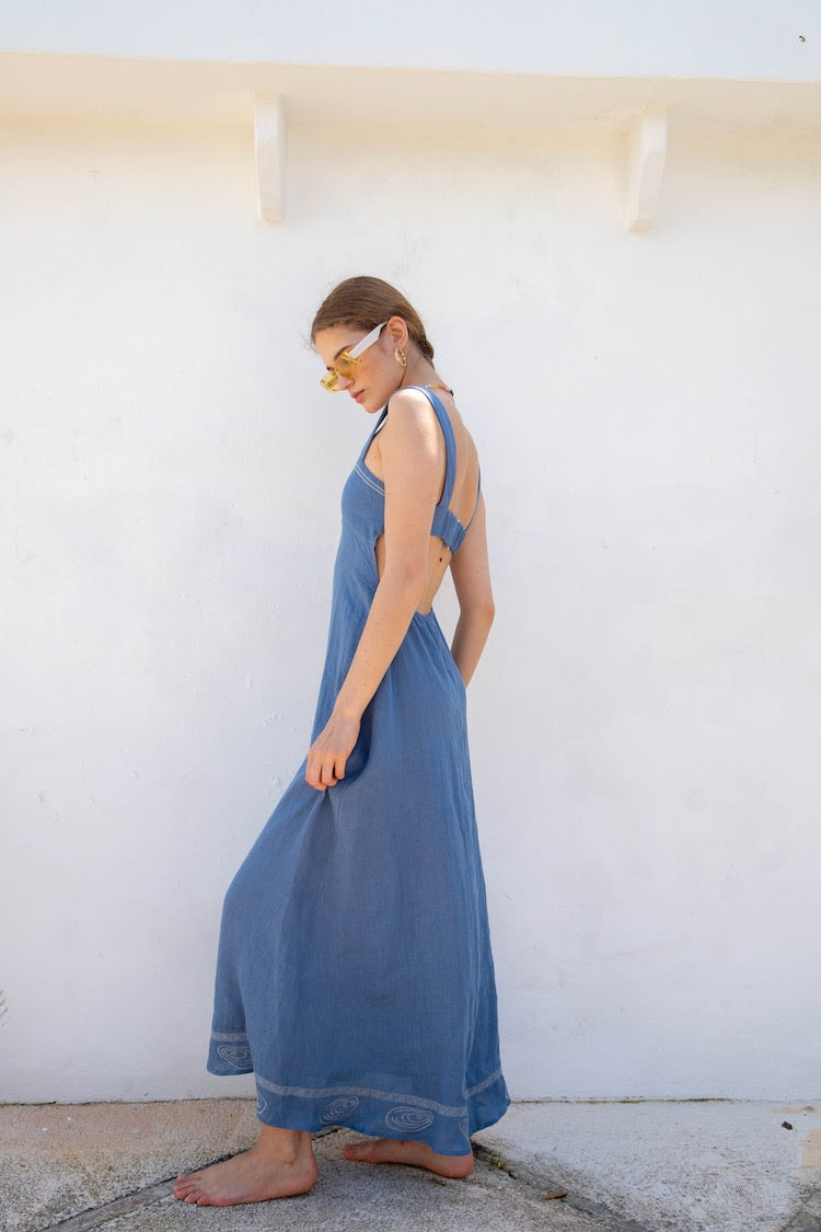 Blue linen best sale midi dress