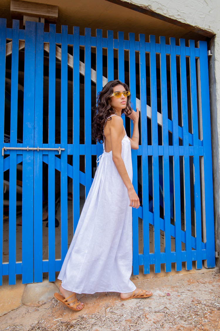 Meet Me in St Tropez Linen Maxi Dress White