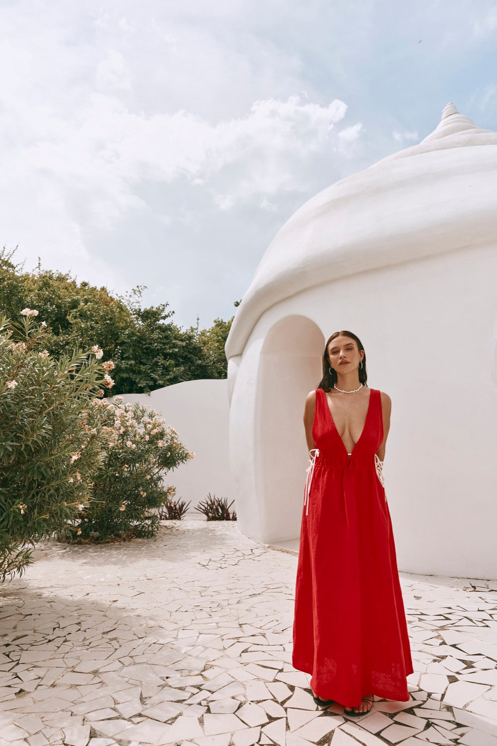 Red linen midi on sale dress