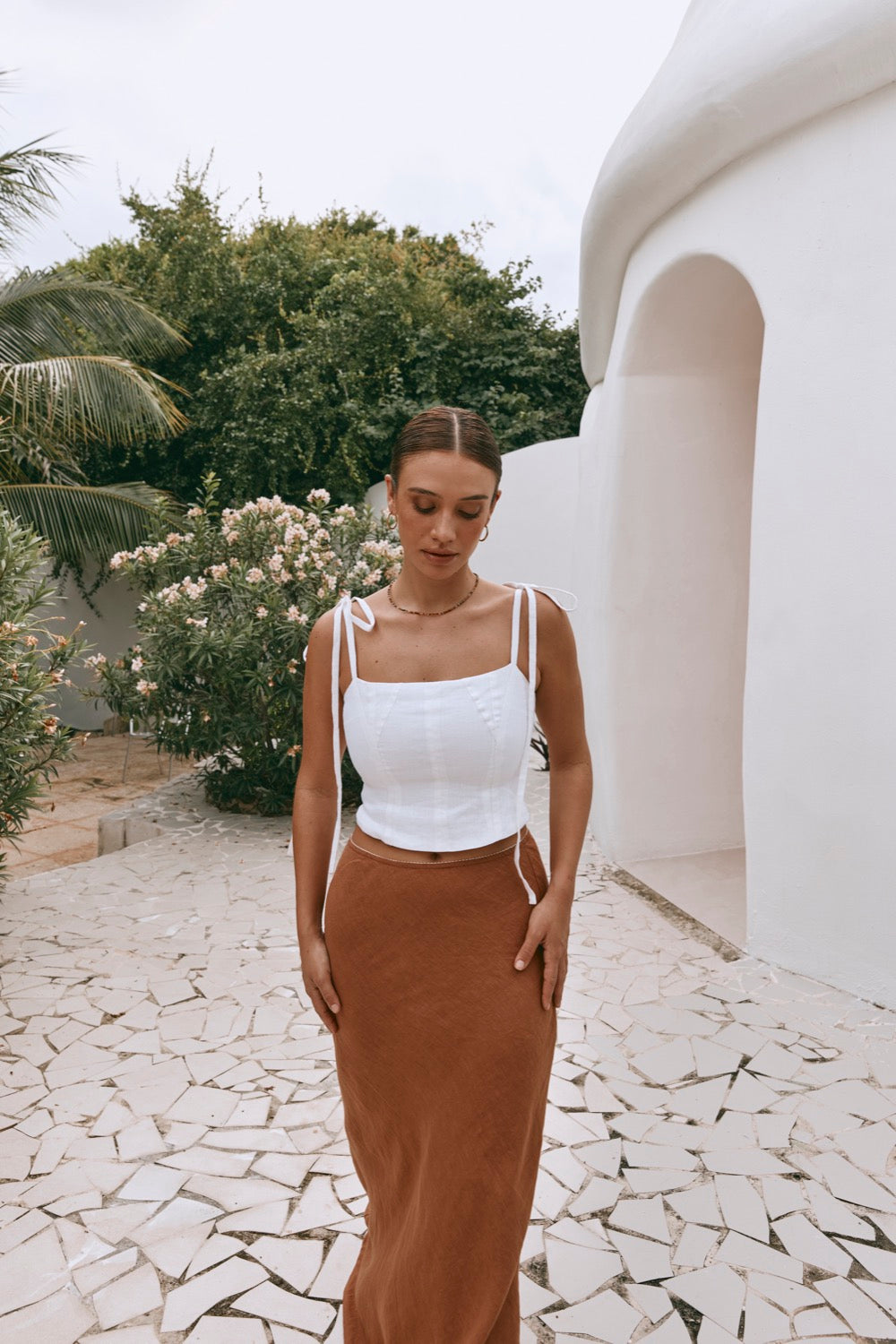 Linen shop skirt tan