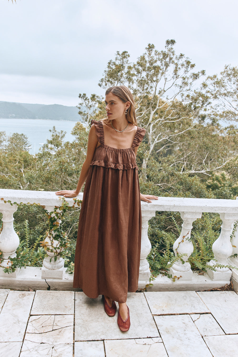 Rossana Linen Maxi Dress Chocolate