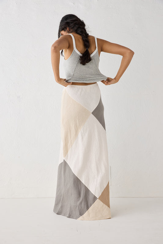Valencia Bias Cut Linen Maxi Skirt Charcoal