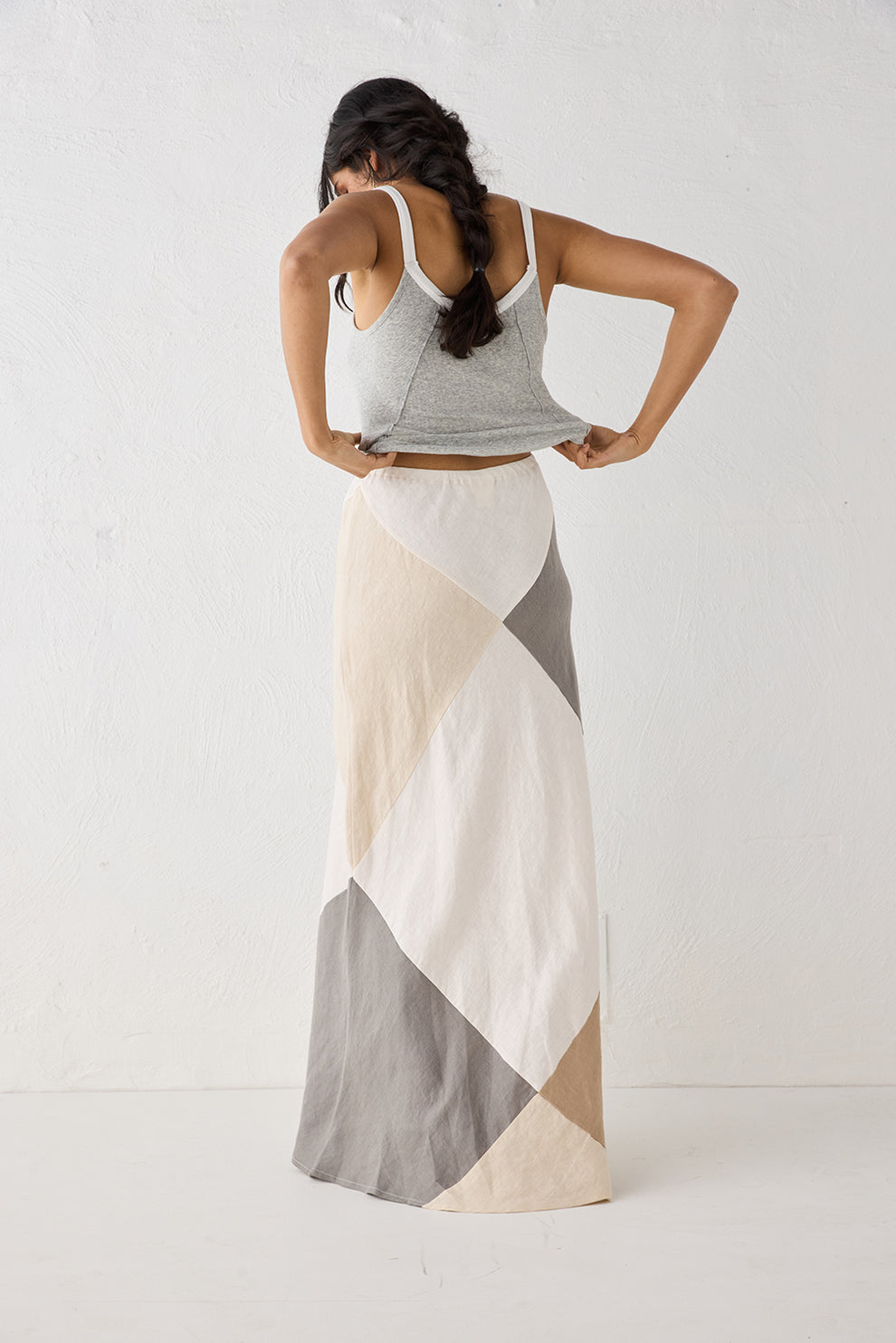 Valencia Bias Cut Linen Maxi Skirt Charcoal