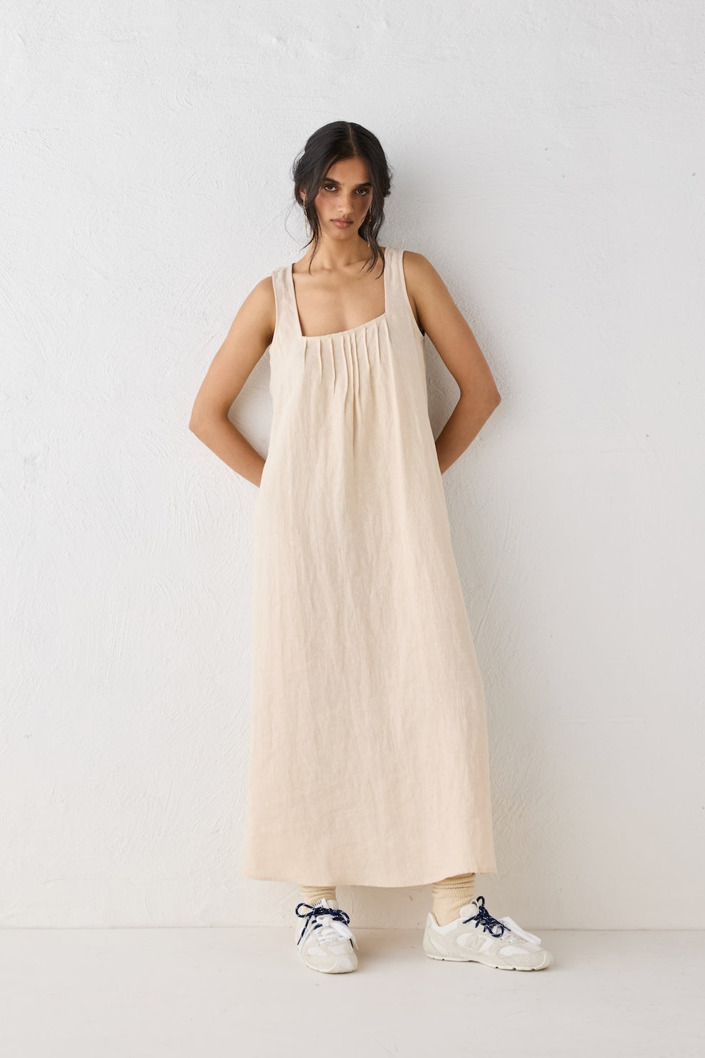 San Paolo Smock Linen Midi Dress Natural