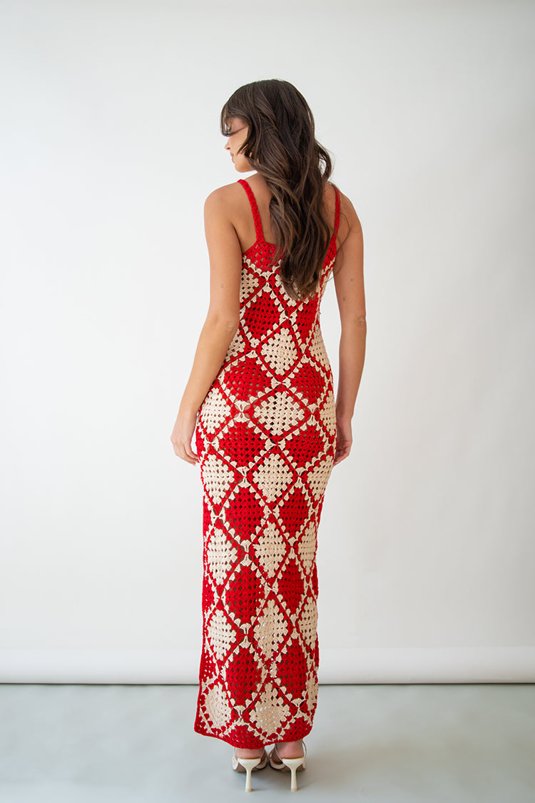 VRG GRL The Joni Crochet Maxi Dress // Red